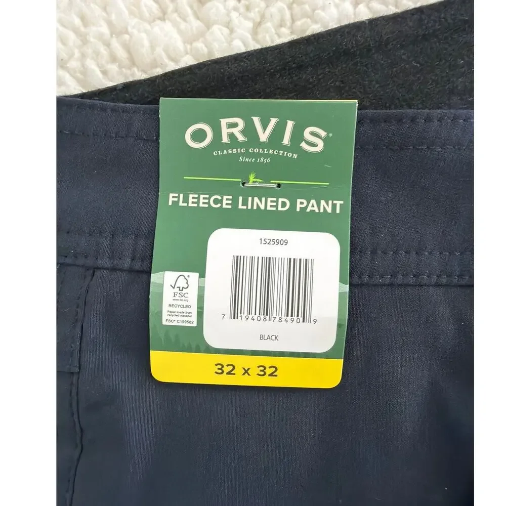 Orvis‎ Mens Fleece Lined Pants Size 32x32 Navy Blue Straight Leg NEW